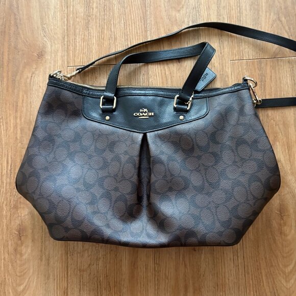 Coach Peyton Signature Pleated Tote Bag Shoulder Purse Brown Medium Size - Picture 2 of 9